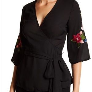 Lily White Embroidered Wrap Top Size L